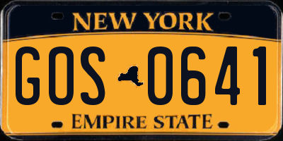 NY license plate GOS0641