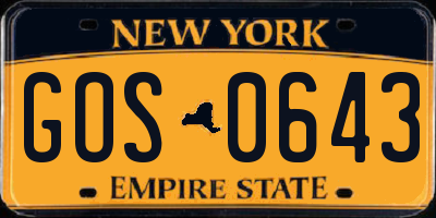 NY license plate GOS0643