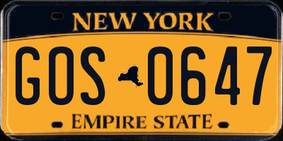 NY license plate GOS0647