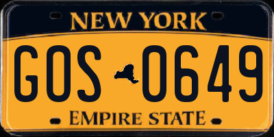 NY license plate GOS0649