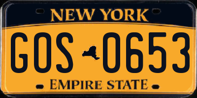 NY license plate GOS0653