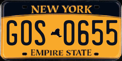 NY license plate GOS0655