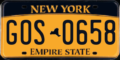 NY license plate GOS0658