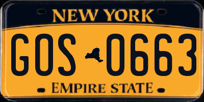 NY license plate GOS0663