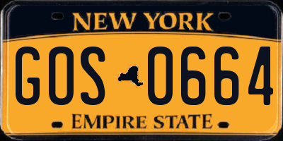 NY license plate GOS0664