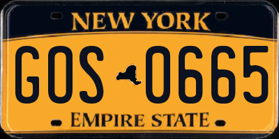 NY license plate GOS0665