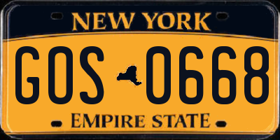 NY license plate GOS0668