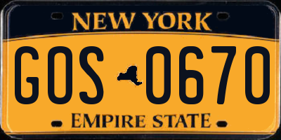 NY license plate GOS0670