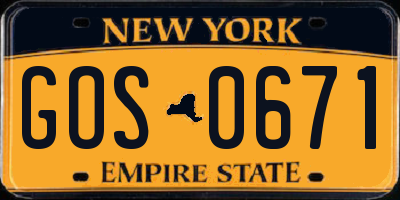 NY license plate GOS0671