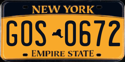 NY license plate GOS0672