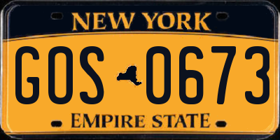 NY license plate GOS0673