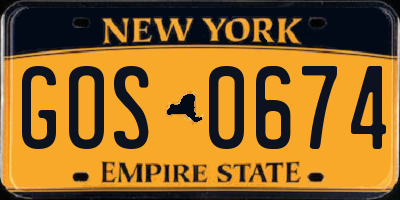 NY license plate GOS0674