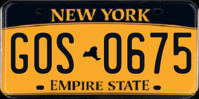 NY license plate GOS0675