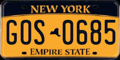 NY license plate GOS0685
