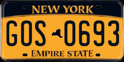 NY license plate GOS0693