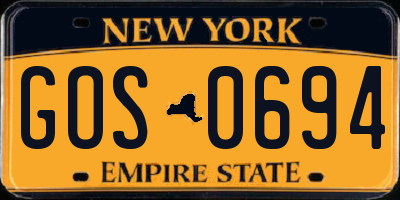 NY license plate GOS0694