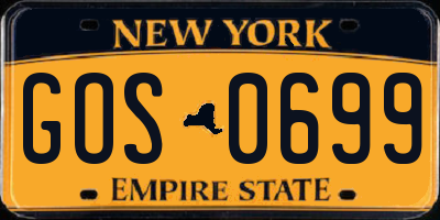 NY license plate GOS0699