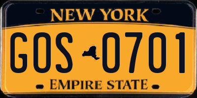 NY license plate GOS0701