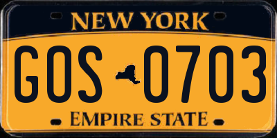 NY license plate GOS0703