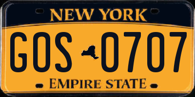 NY license plate GOS0707