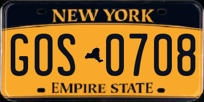 NY license plate GOS0708