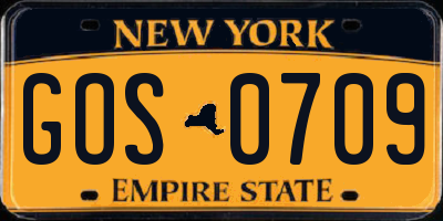 NY license plate GOS0709