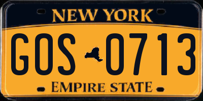 NY license plate GOS0713