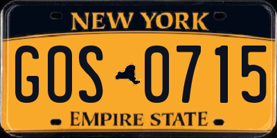 NY license plate GOS0715