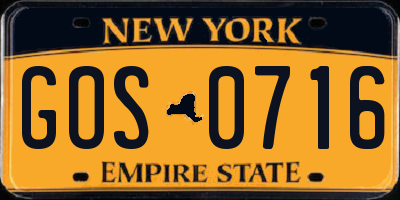 NY license plate GOS0716