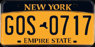 NY license plate GOS0717