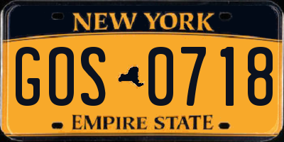 NY license plate GOS0718