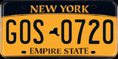 NY license plate GOS0720