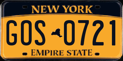 NY license plate GOS0721