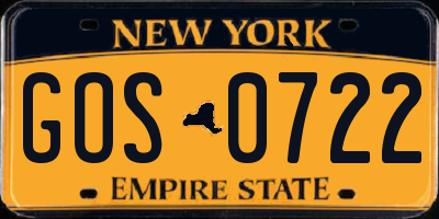 NY license plate GOS0722