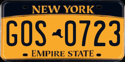 NY license plate GOS0723