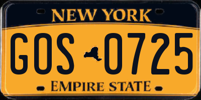 NY license plate GOS0725
