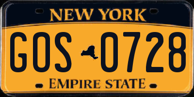 NY license plate GOS0728