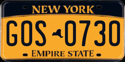 NY license plate GOS0730
