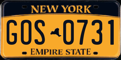 NY license plate GOS0731