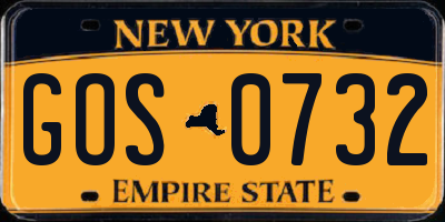 NY license plate GOS0732