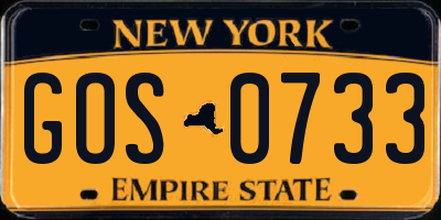 NY license plate GOS0733