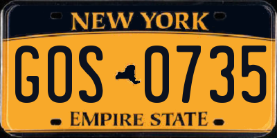 NY license plate GOS0735