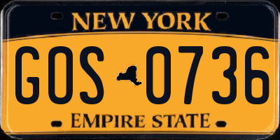 NY license plate GOS0736