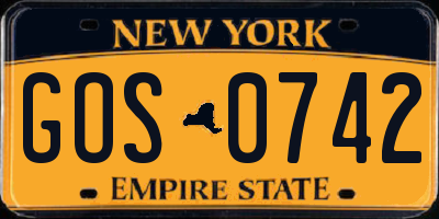 NY license plate GOS0742
