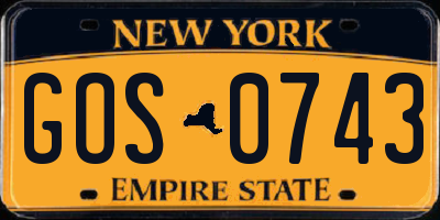 NY license plate GOS0743