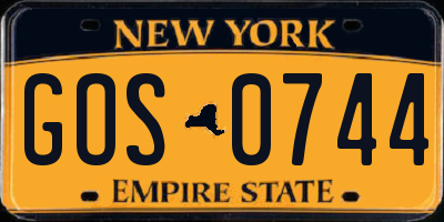 NY license plate GOS0744