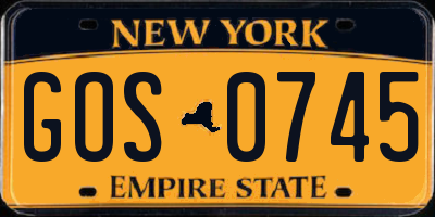 NY license plate GOS0745