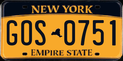 NY license plate GOS0751
