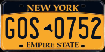 NY license plate GOS0752