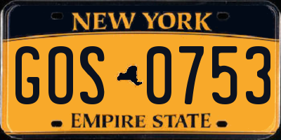 NY license plate GOS0753
